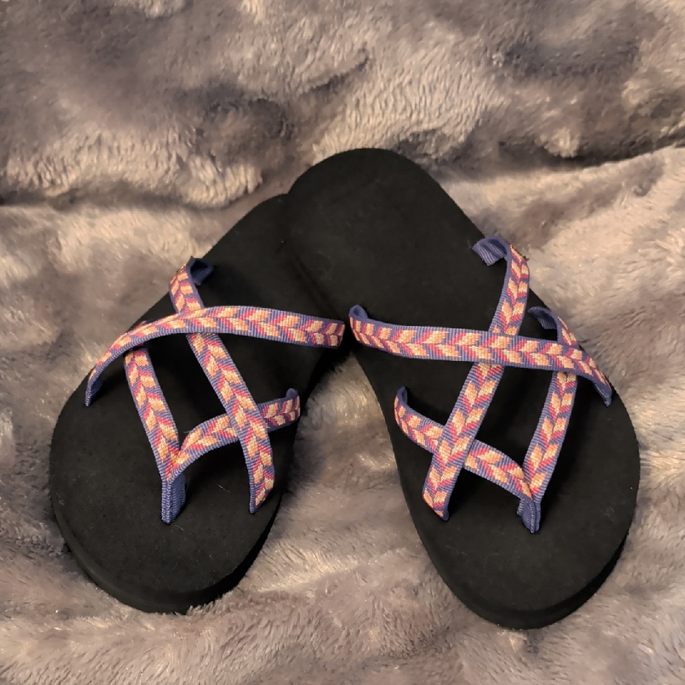 Teva Black Sandal with Pink, Purple & Orange Woven Straps